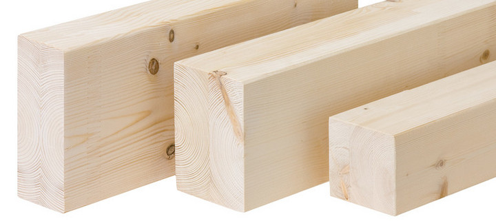 Duo- und Trio-Balken aus hochwertigem Brettschichtholz für den Holzbau, mit glatter Oberfläche und sichtbarer Holzmaserung.